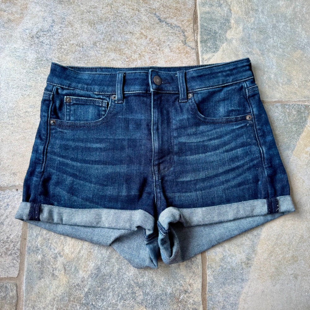 American Eagle Super High Rise‎ Shortie Shorts 6 Dark Wash Ne(x)t Level Stretch